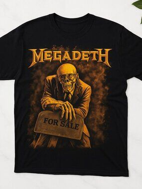 Megadeth Inspired Metal Graphic T-Shirt – Black Skull “For Sale” Heavy Metal Tee